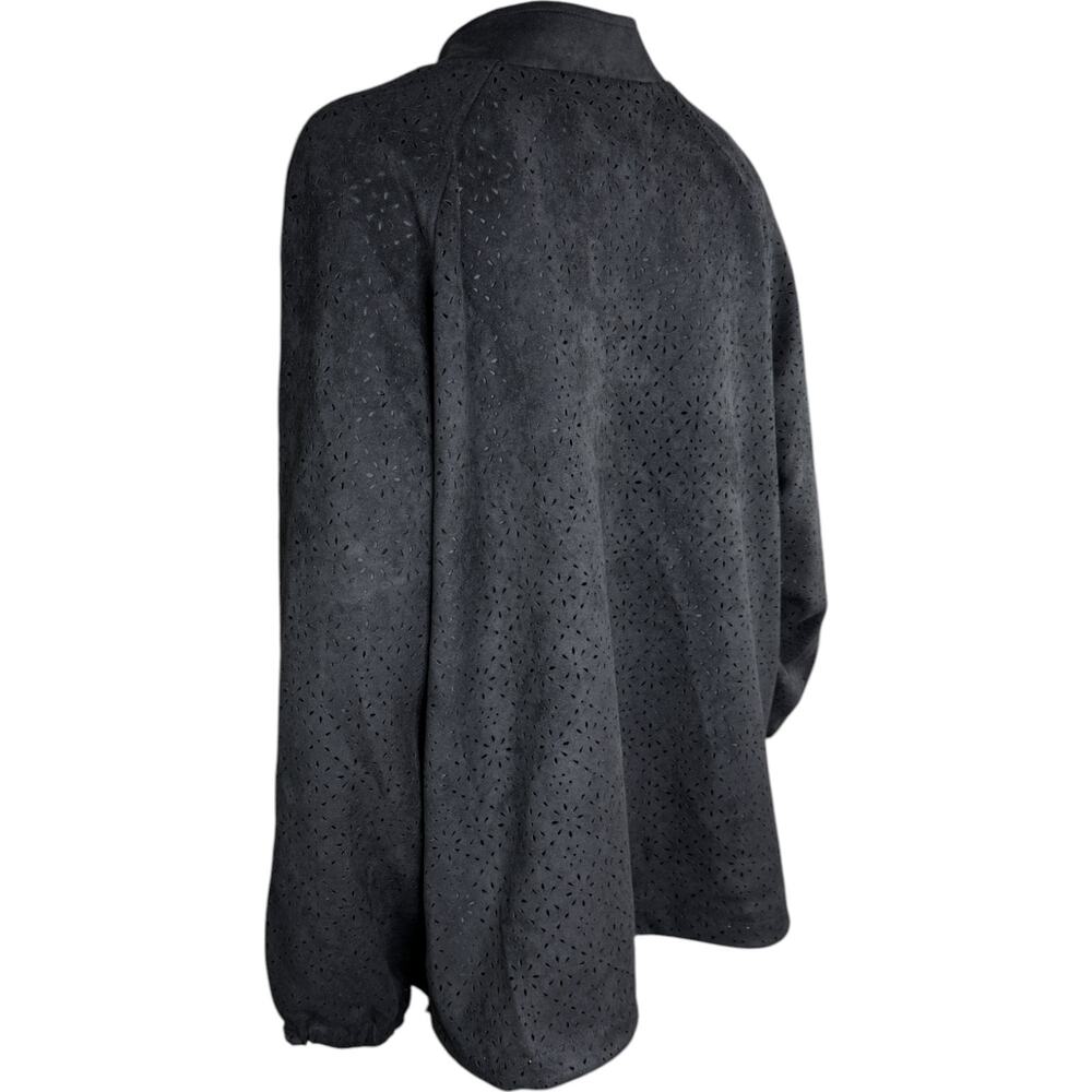 Dennis Basso Perforated Faux Suede Jacket Black‎ X-Large NWOT Eyelet Lined - Picture 3 of 13